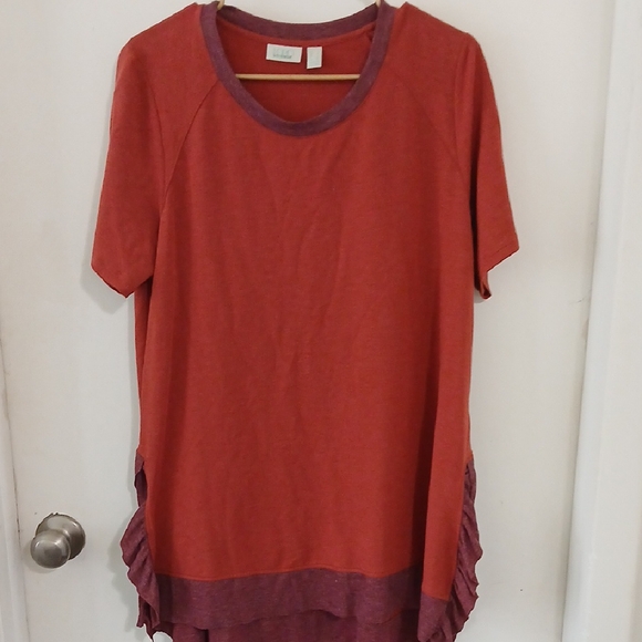 LOGO by Lori Goldstein Rust and Plum Short Sleeve Top - Picture 1 of 3